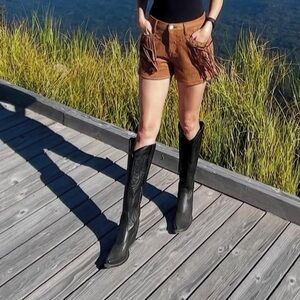 High Waist Brown Fringe Shorts
